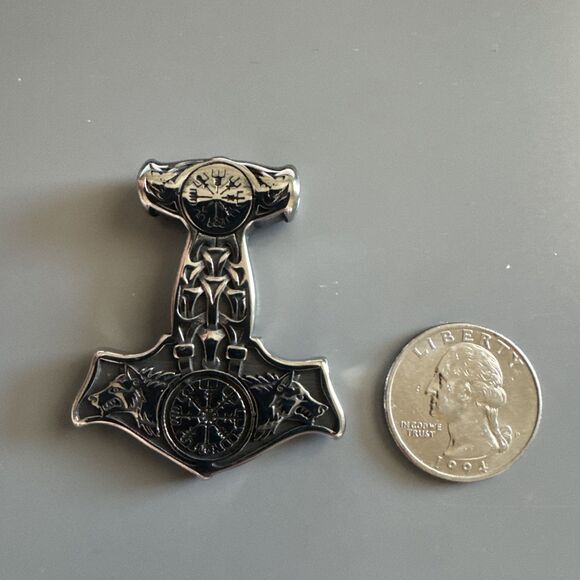 Viking Rune Wolf Hammer Necklace Stainless Steel Necklace Chain Pendant Vintage - Picture 3 of 6